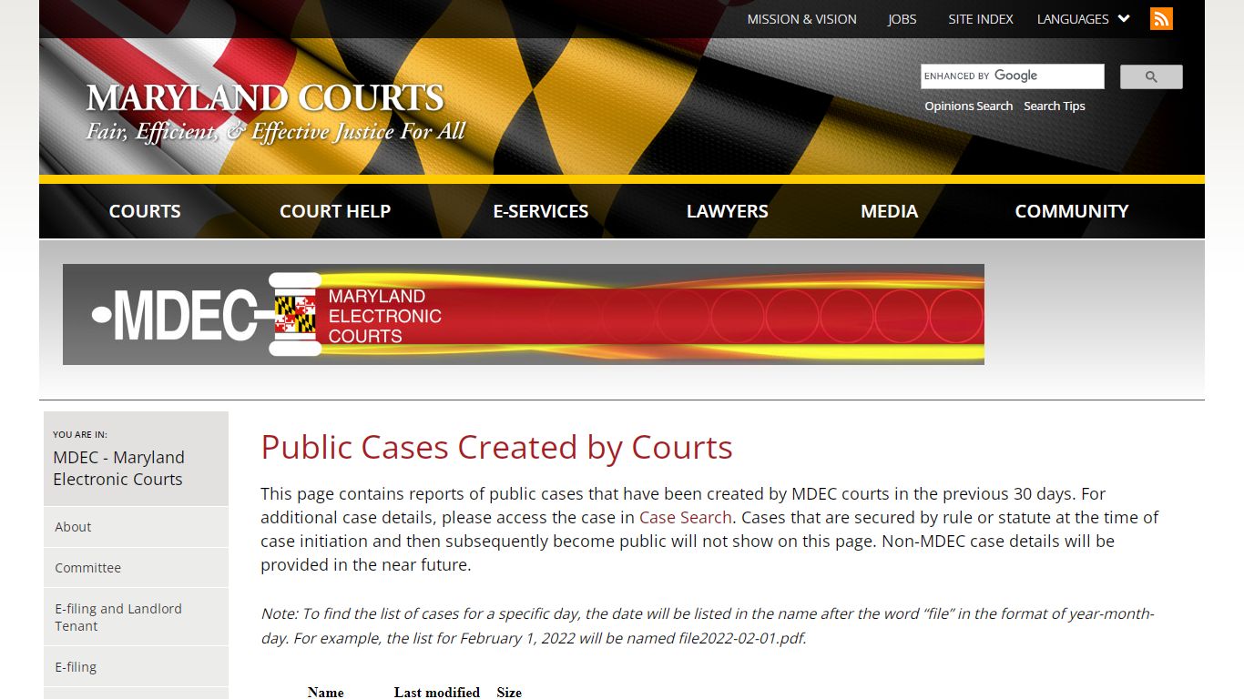 Public Cases Created by Courts | Maryland Courts